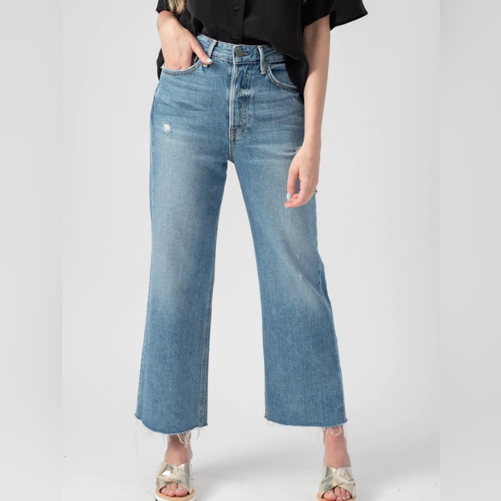 GRLFRND Light Blue Wide Leg Flare Jeans